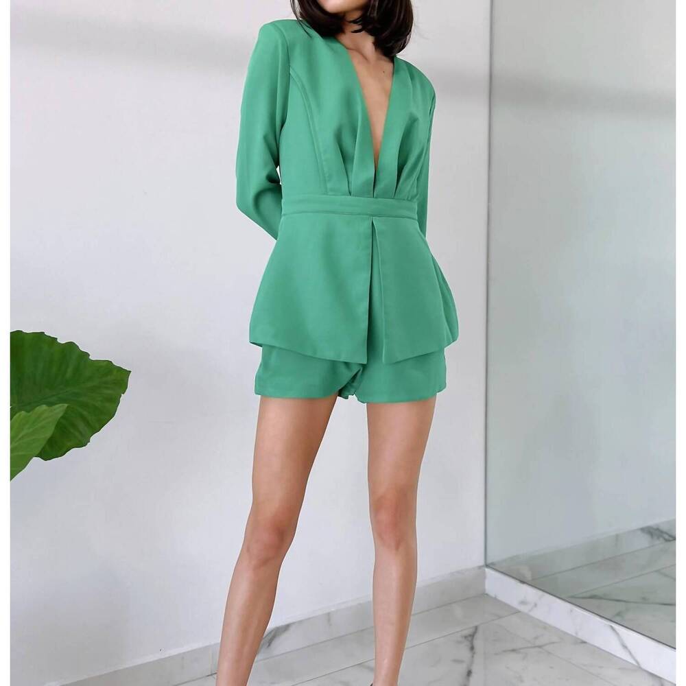 NEW DO+BE deep v romper in green